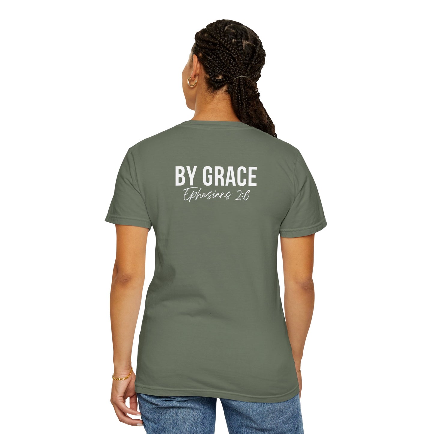 Elevated Christian T-Shirt | “By Grace” Scripture Back Print | Faith Streetwear | Inspirational Unisex Cotton Top | Everyday Wear & Gift Idea