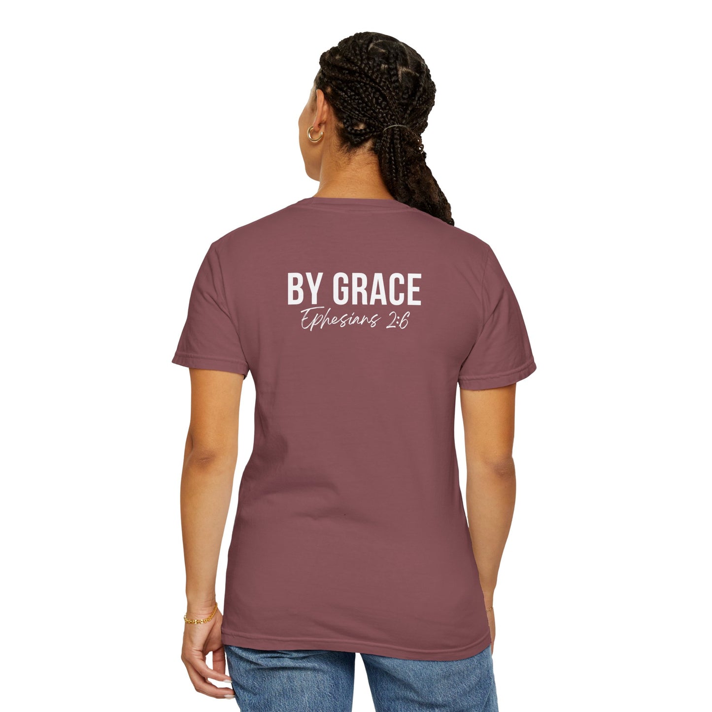 Elevated Christian T-Shirt | “By Grace” Scripture Back Print | Faith Streetwear | Inspirational Unisex Cotton Top | Everyday Wear & Gift Idea