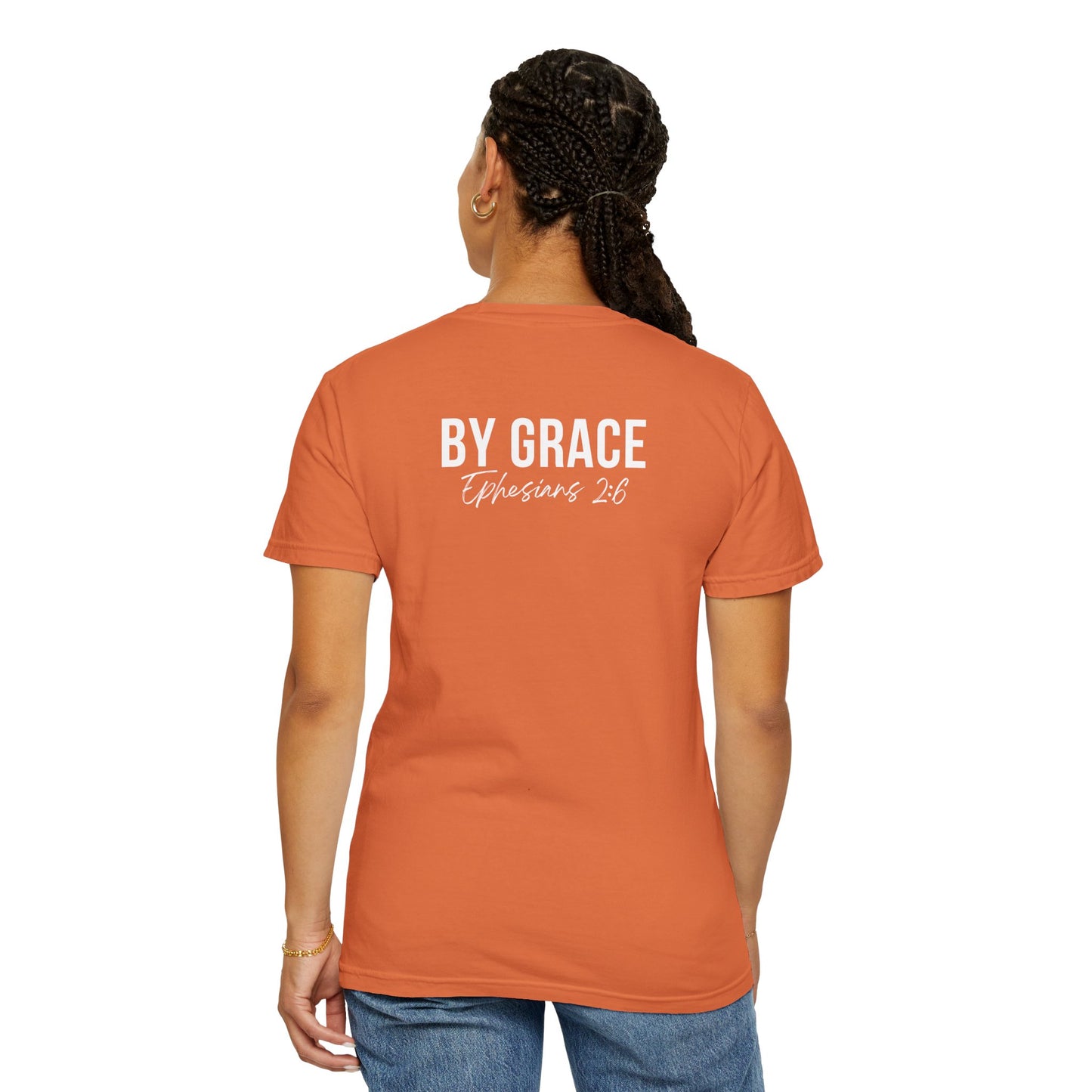 Elevated Christian T-Shirt | “By Grace” Scripture Back Print | Faith Streetwear | Inspirational Unisex Cotton Top | Everyday Wear & Gift Idea