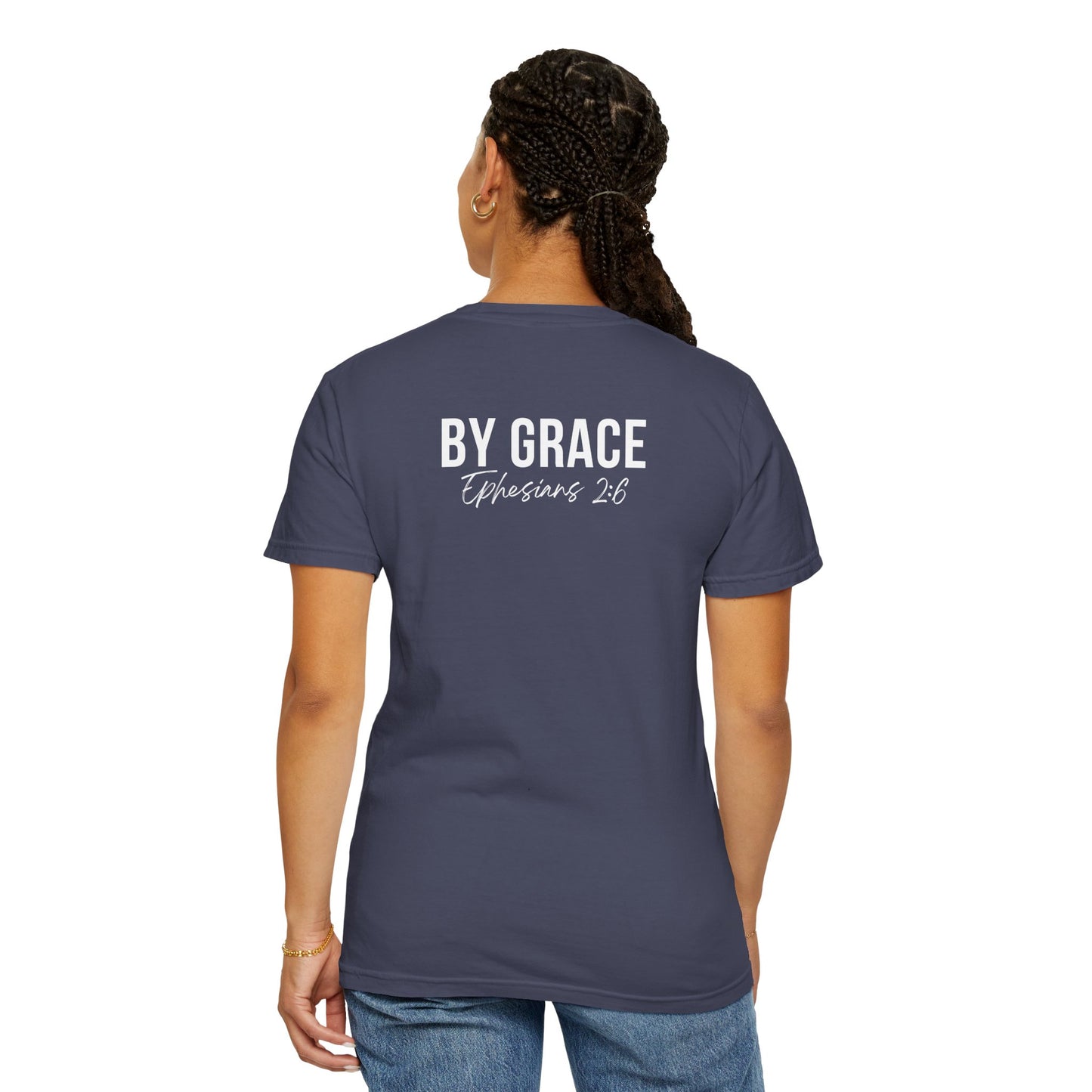 Elevated Christian T-Shirt | “By Grace” Scripture Back Print | Faith Streetwear | Inspirational Unisex Cotton Top | Everyday Wear & Gift Idea