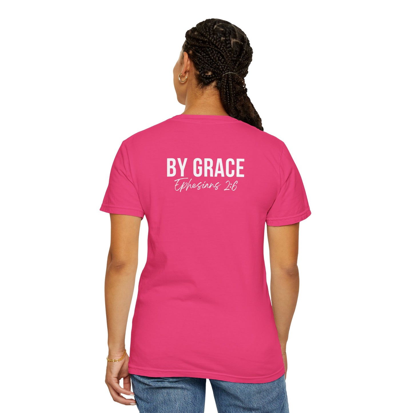Elevated Christian T-Shirt | “By Grace” Scripture Back Print | Faith Streetwear | Inspirational Unisex Cotton Top | Everyday Wear & Gift Idea