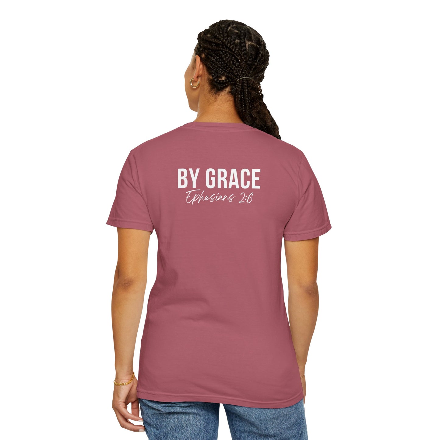 Elevated Christian T-Shirt | “By Grace” Scripture Back Print | Faith Streetwear | Inspirational Unisex Cotton Top | Everyday Wear & Gift Idea